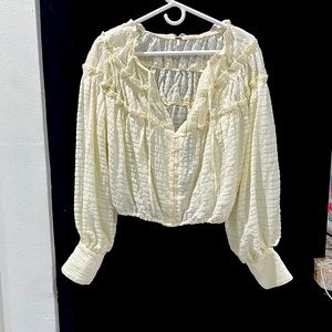 Free People Cropped Cream Blouse
